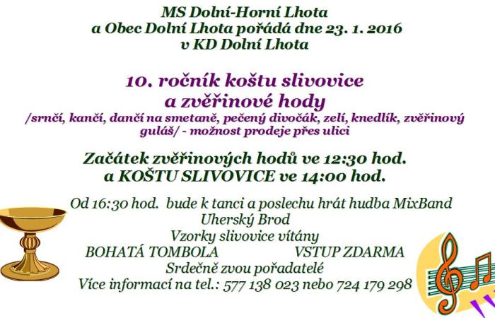 Pozvánka na 10 ročník koštu slivovice a zvěřinové hody