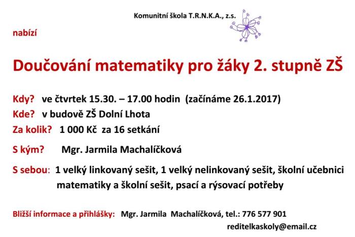 Doučování matematiky pro žáky 2. stupně ZŠ