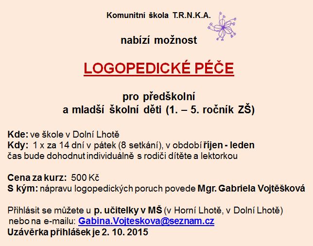 Nabídka logopedické péče pro děti do 5.třídy