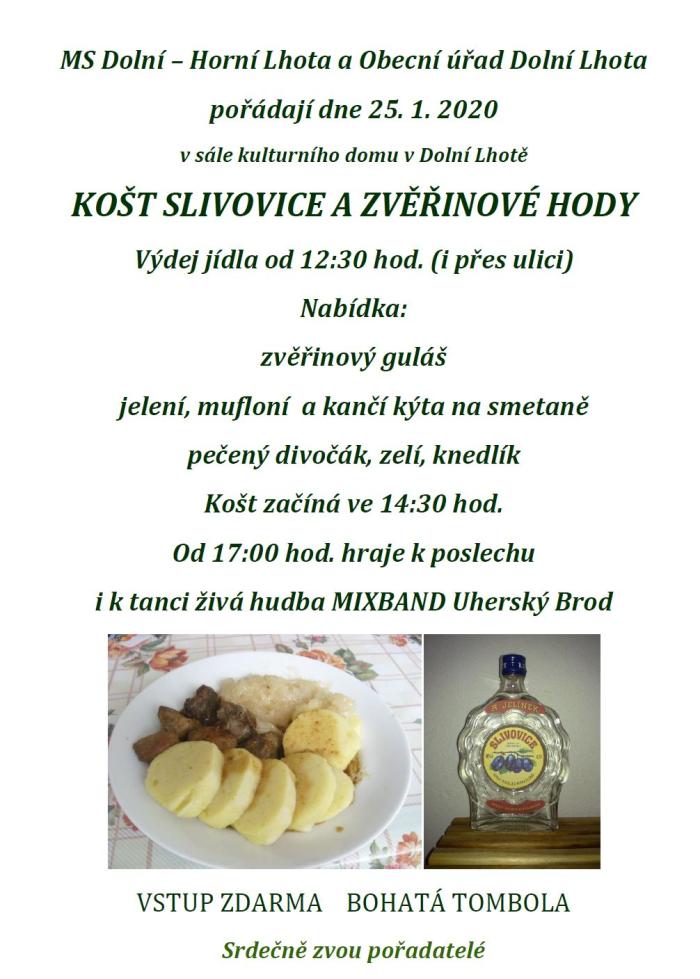 Košt slivovice a zvěřinové hody - 25. 1. 2020