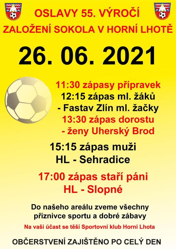 Pozvánka na oslavy 55. výročí založení Sokola v Horní Lhotě